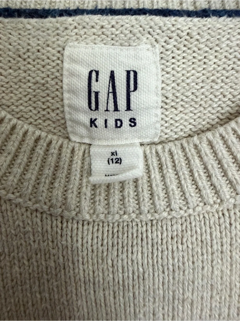 GAP Kids Flag Crewneck Sweater XL 12 Oatmeal Tan Boys